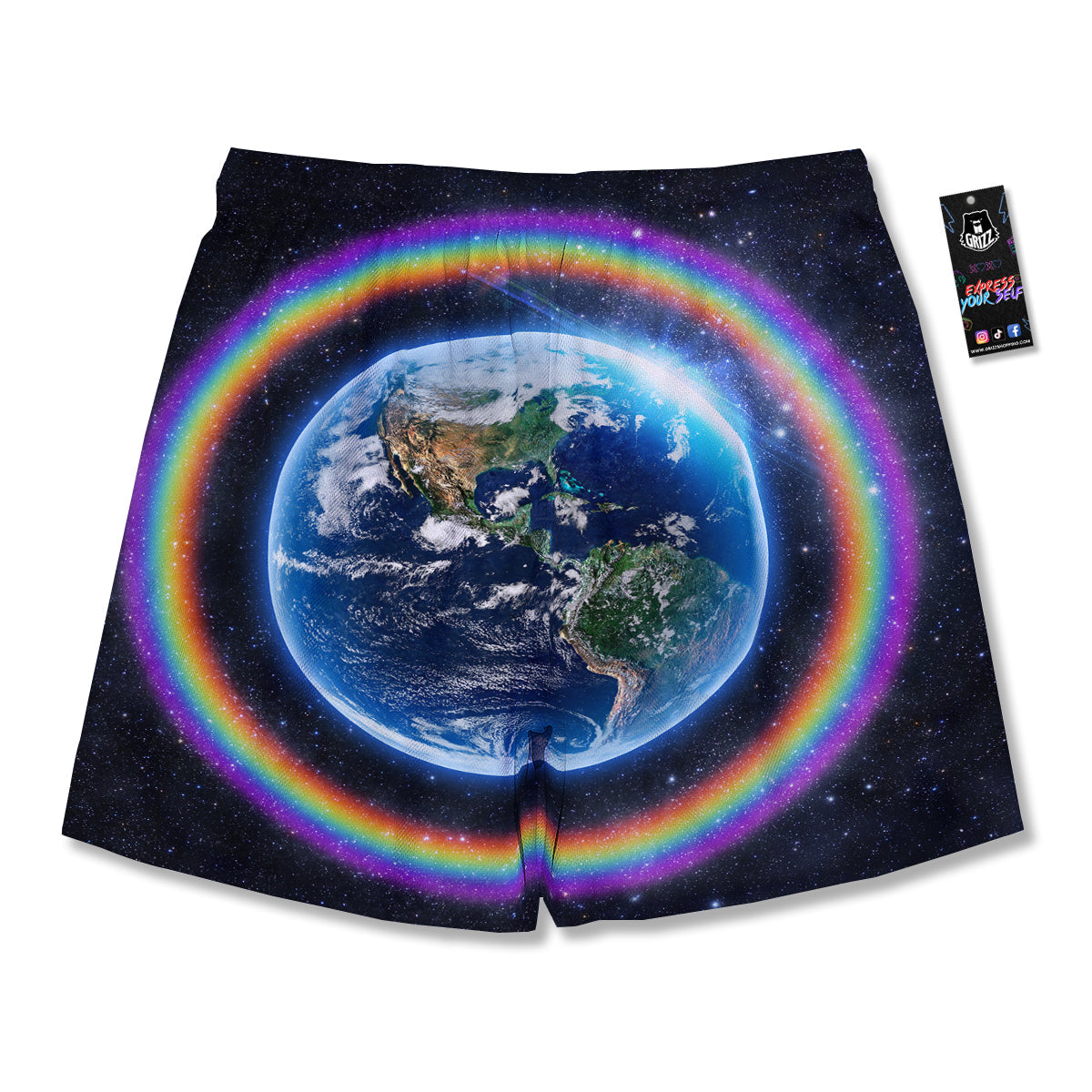 Rainbow The Earth Print Men's Running Shorts-grizzshop