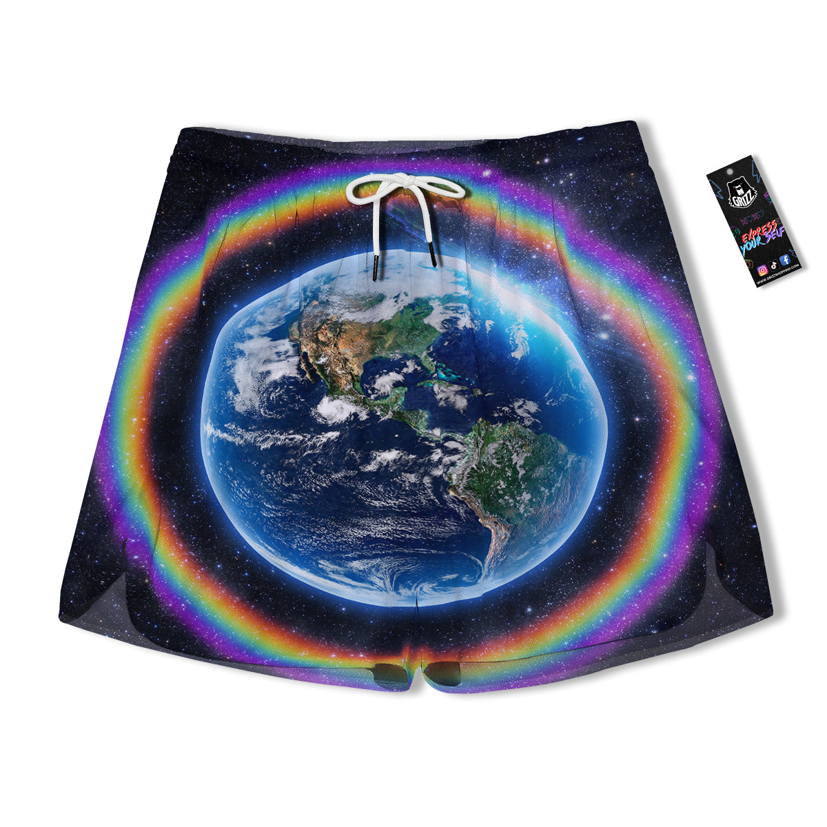 Rainbow The Earth Print Men's Running Shorts-grizzshop