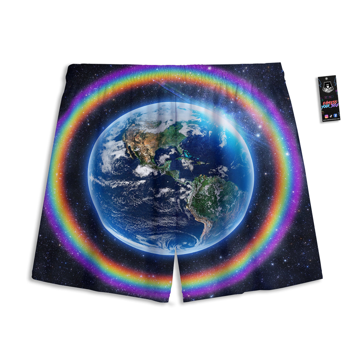 Samurai Ghost Mask Print Pattern Mesh Shorts