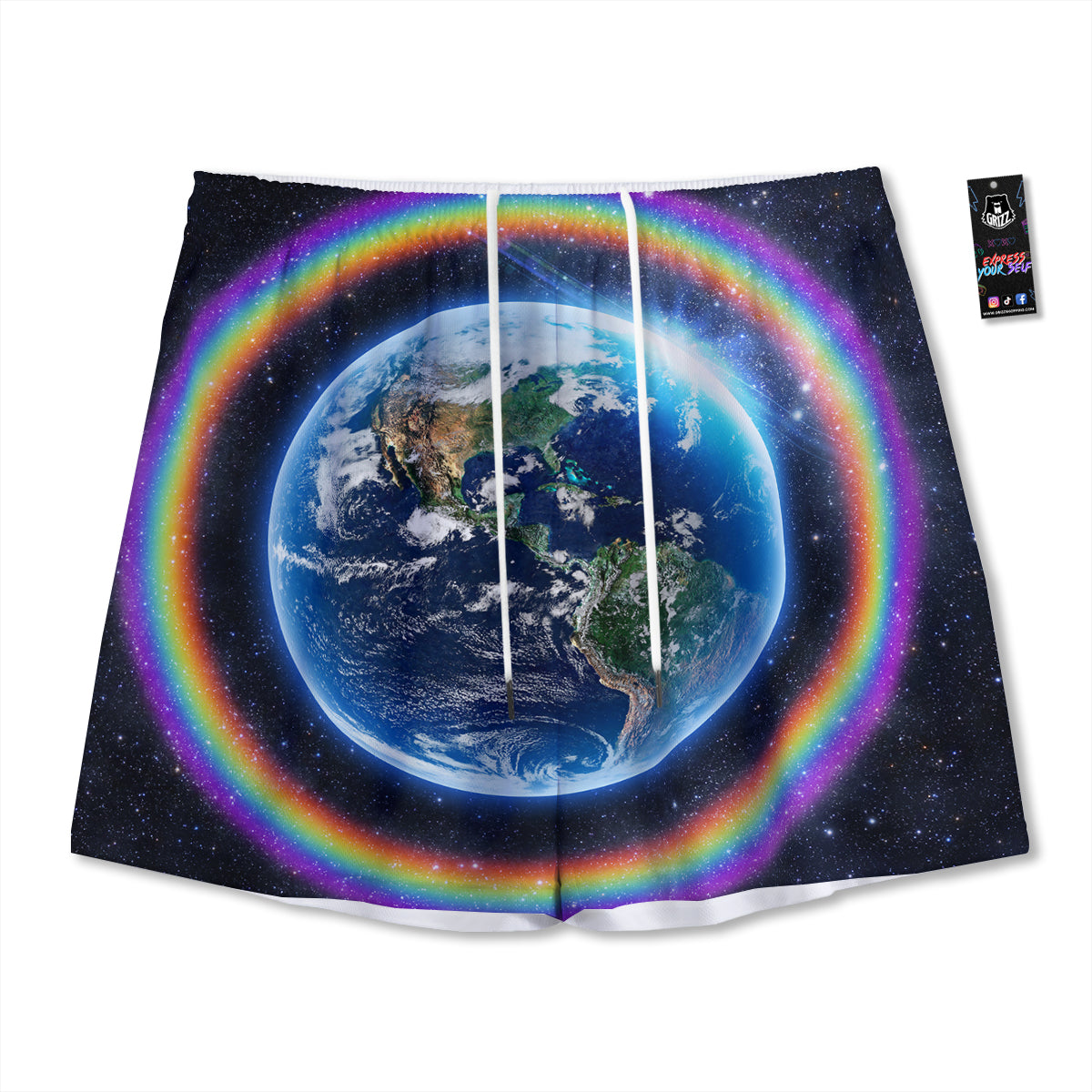 Samurai Ghost Mask Print Pattern Mesh Shorts