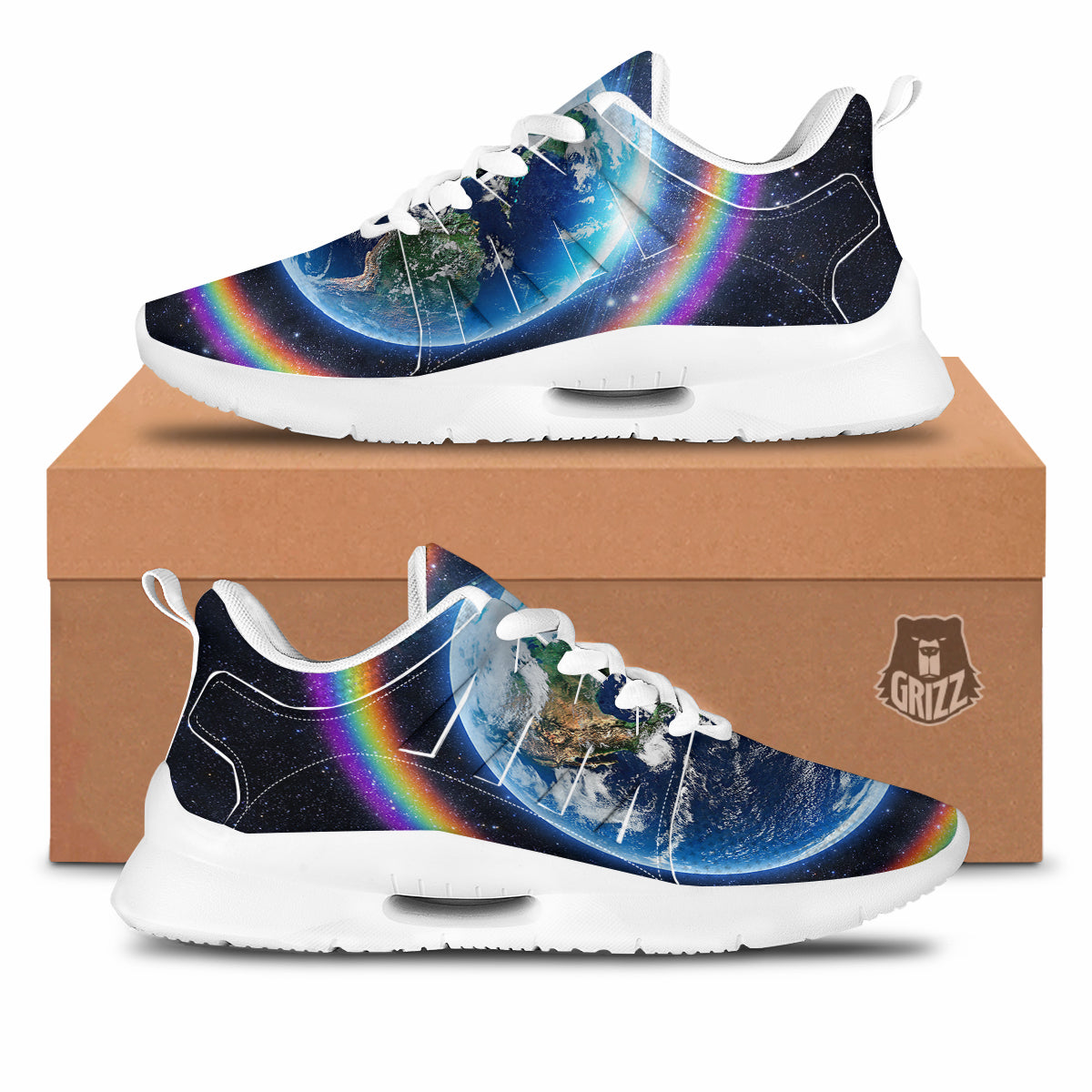 Rainbow The Earth Print Tennis Shoes-grizzshop