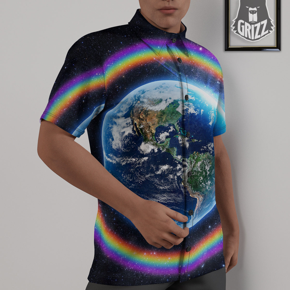 Rainbow The Earth Print Untucked Shirts-grizzshop