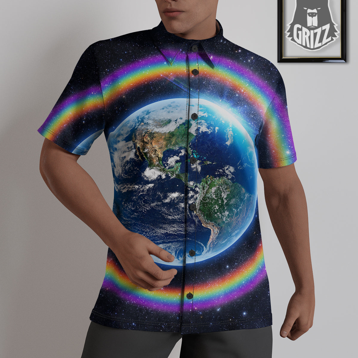 Rainbow The Earth Print Untucked Shirts-grizzshop
