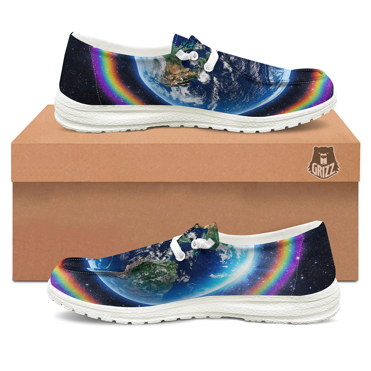 Rainbow The Earth Print White Loafers-grizzshop