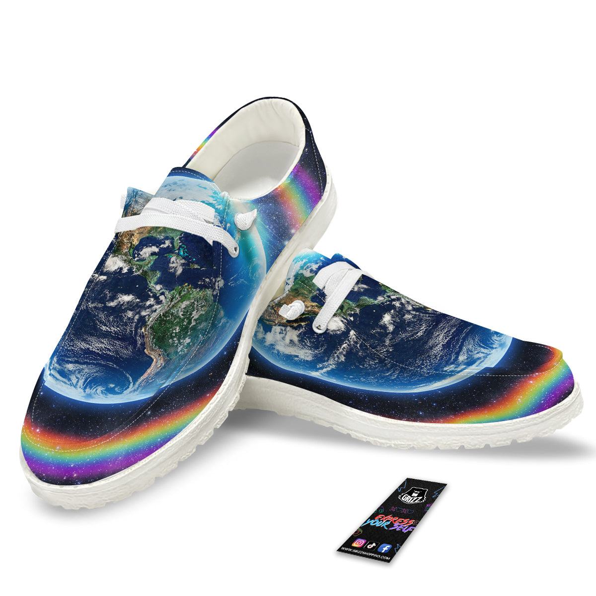 Rainbow The Earth Print White Loafers-grizzshop