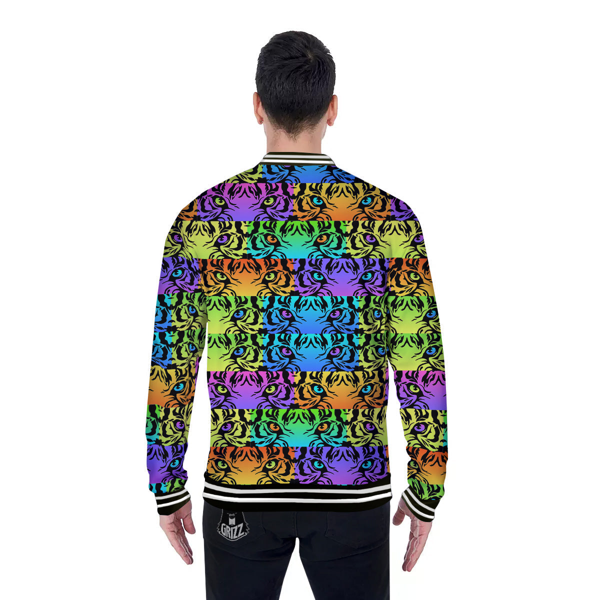Rainbow Tiger Eyes Print Pattern Baseball Jacket-grizzshop