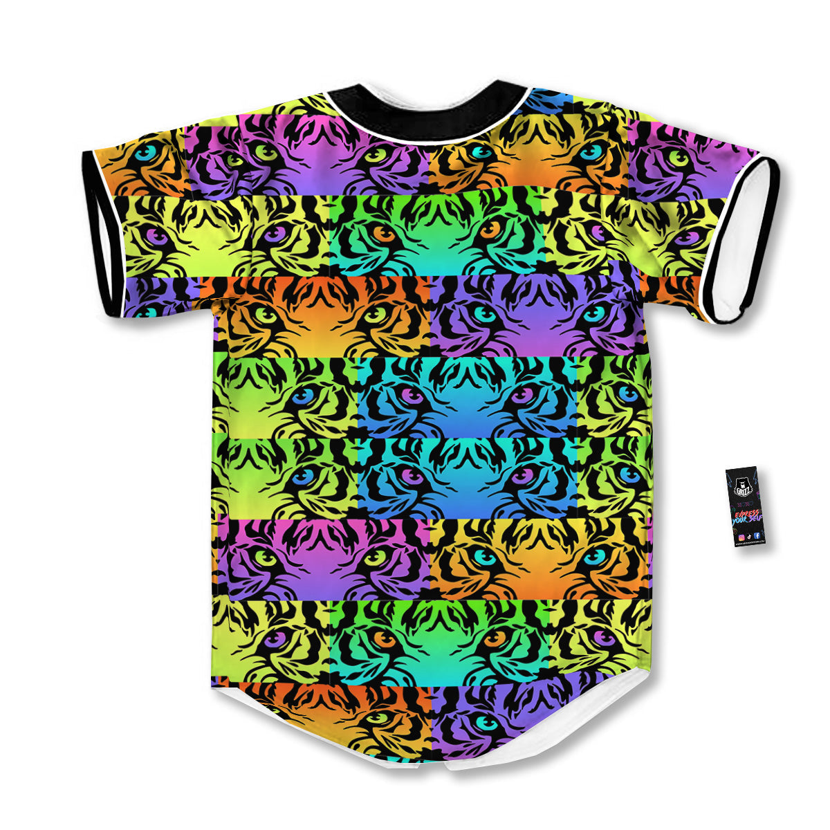 Rainbow Tiger Eyes Print Pattern Baseball Jersey-grizzshop