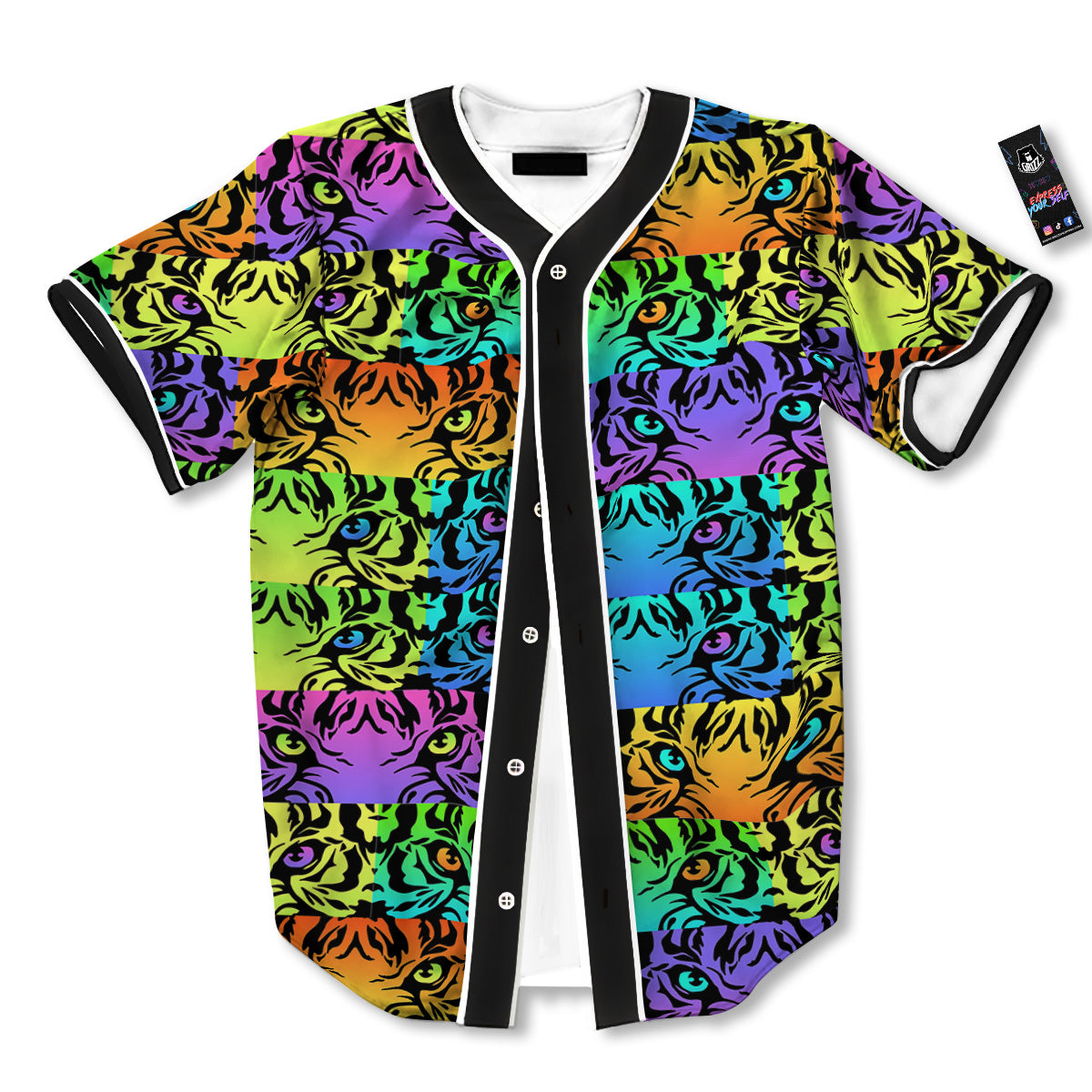 Rainbow Tiger Eyes Print Pattern Baseball Jersey-grizzshop