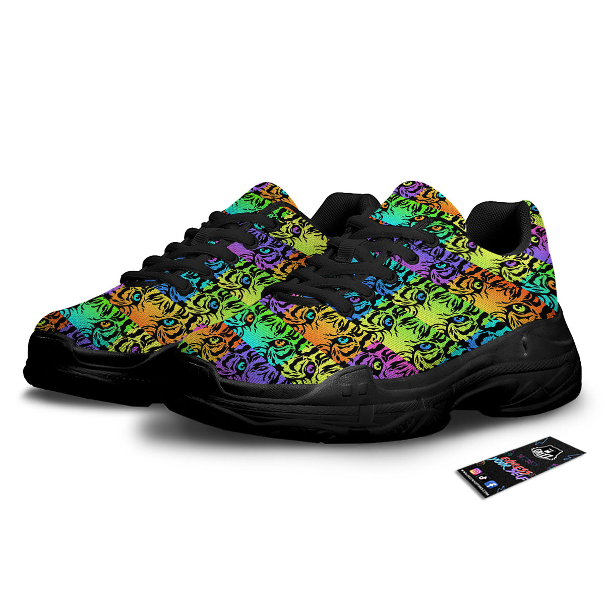 Rainbow Tiger Eyes Print Pattern Black Chunky Shoes-grizzshop