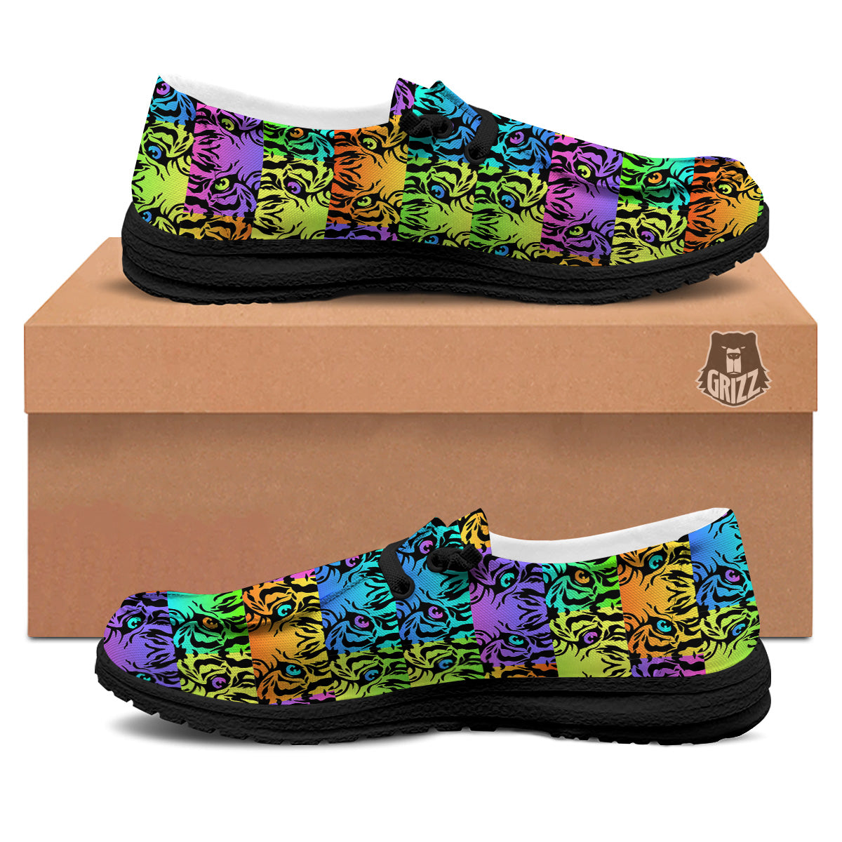 Rainbow Tiger Eyes Print Pattern Black Loafers-grizzshop