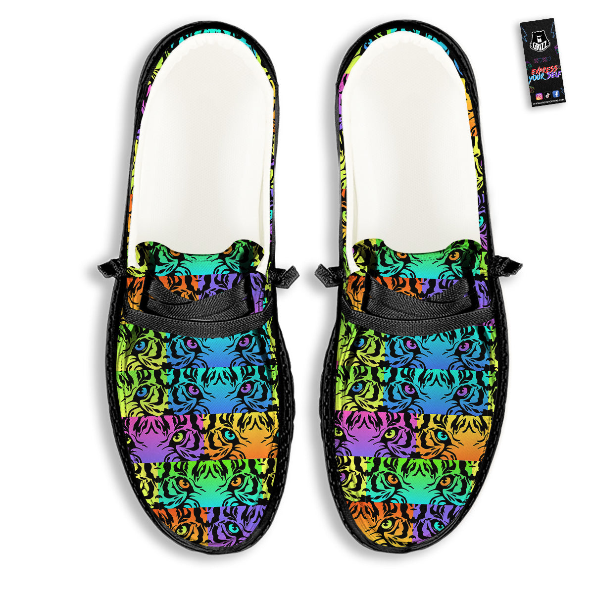 Rainbow Tiger Eyes Print Pattern Black Loafers-grizzshop