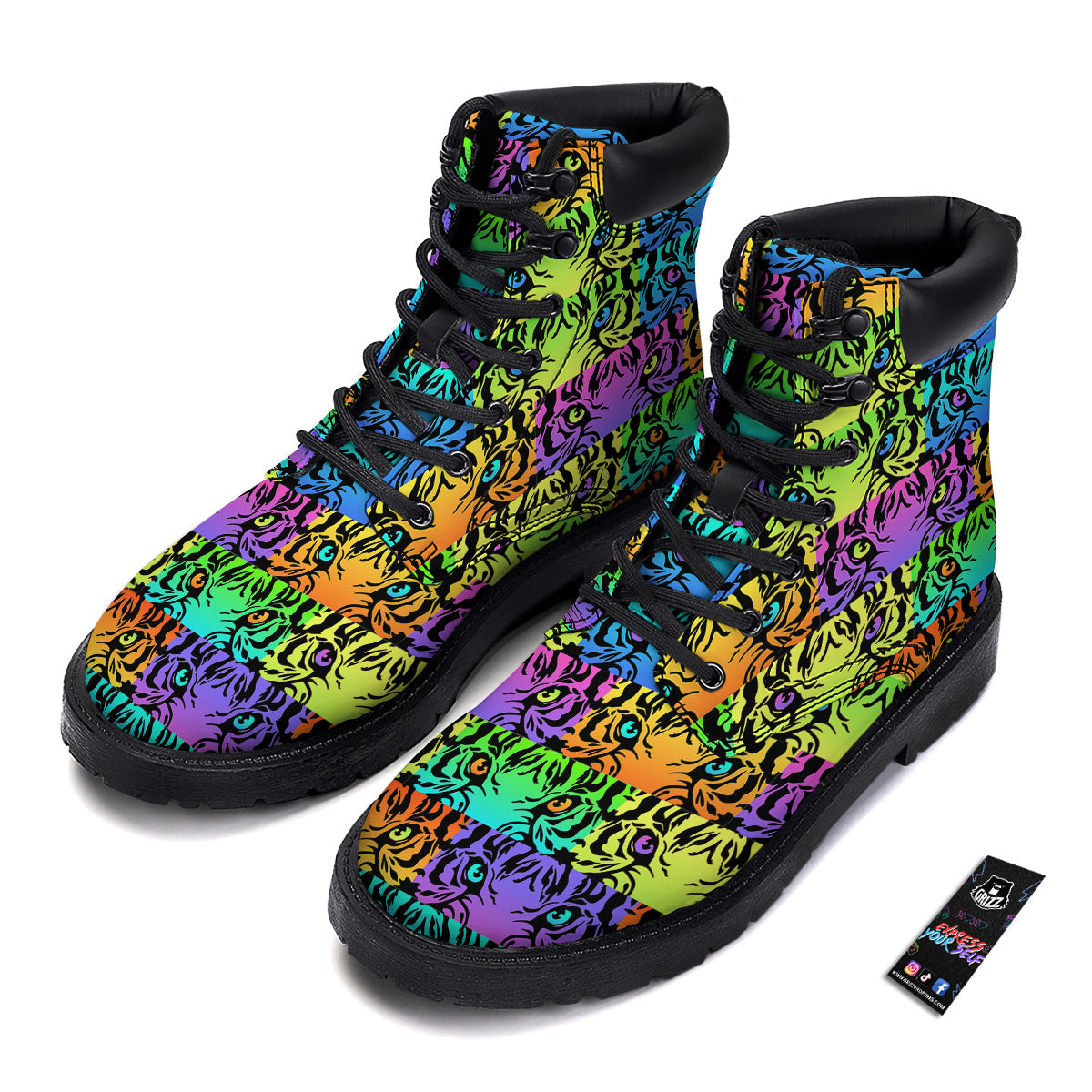 Rainbow Tiger Eyes Print Pattern Boots-grizzshop