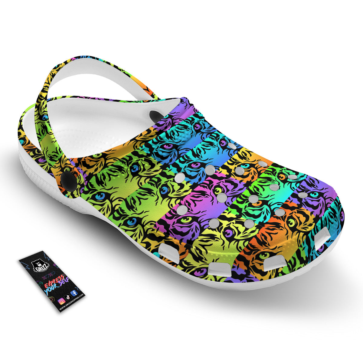 Rainbow Tiger Eyes Print Pattern Clog-grizzshop