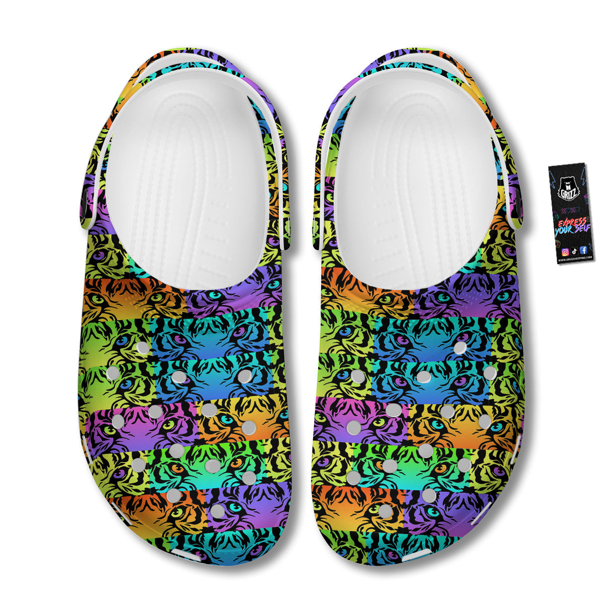 Rainbow Tiger Eyes Print Pattern Clog-grizzshop