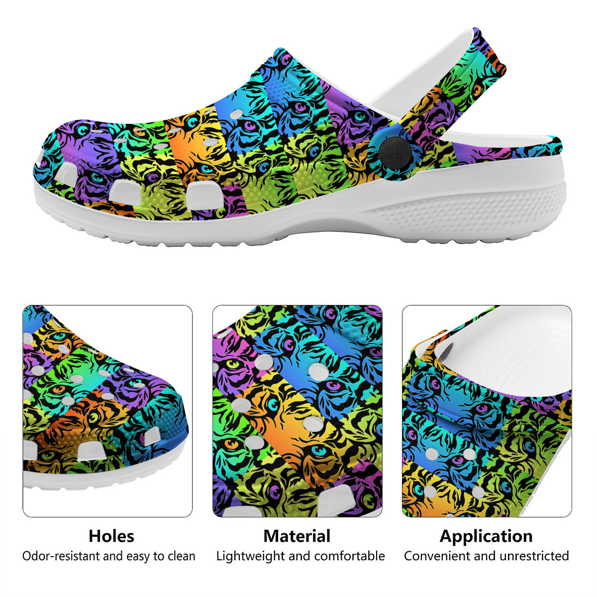 Rainbow Tiger Eyes Print Pattern Clog-grizzshop