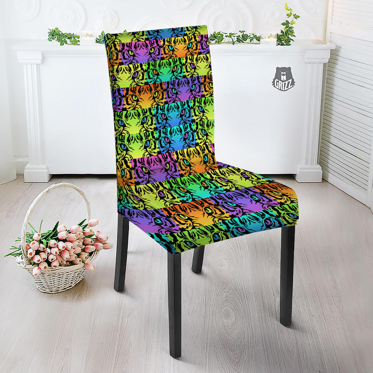 Rainbow Tiger Eyes Print Pattern Dining Chair Slipcover-grizzshop
