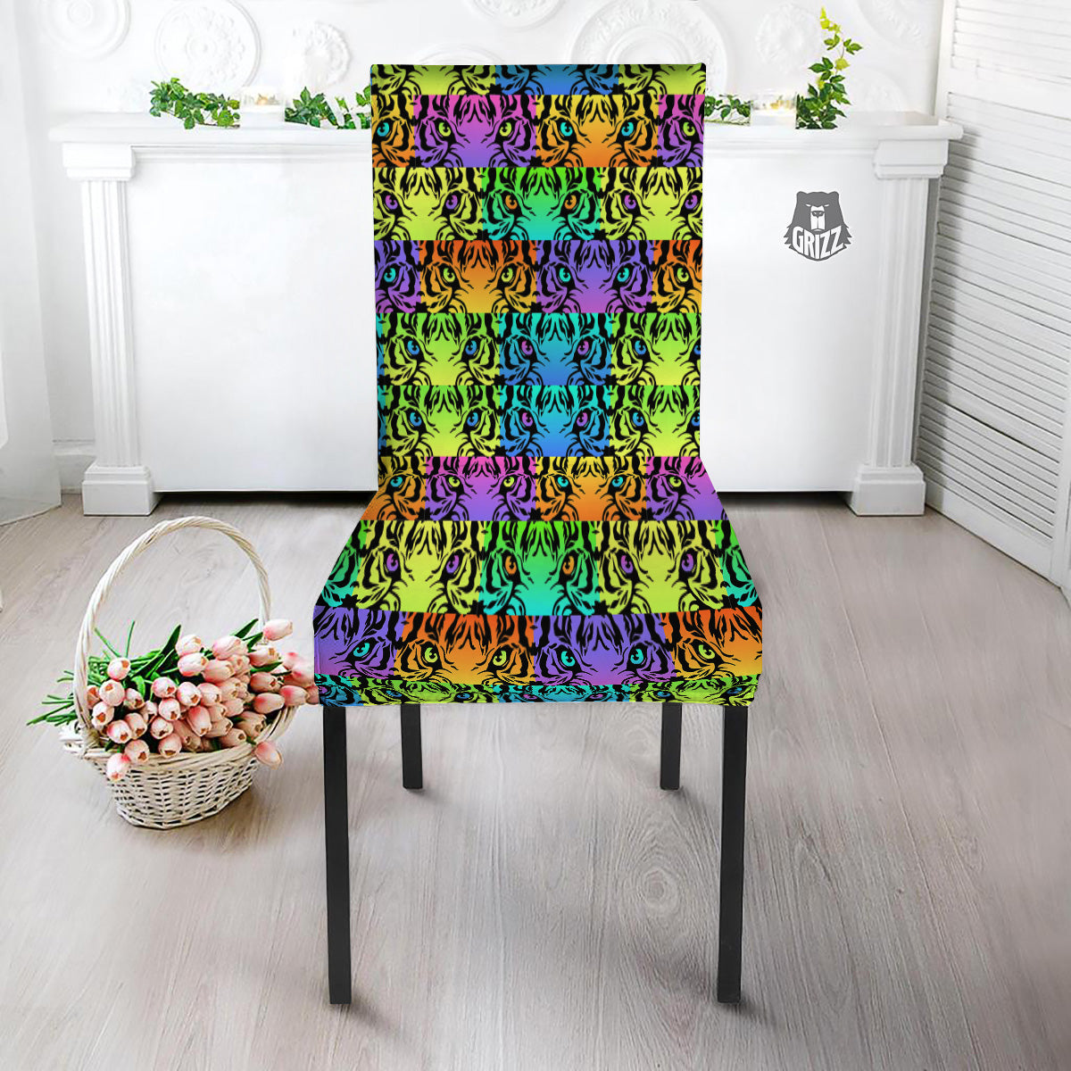 Rainbow Tiger Eyes Print Pattern Dining Chair Slipcover-grizzshop
