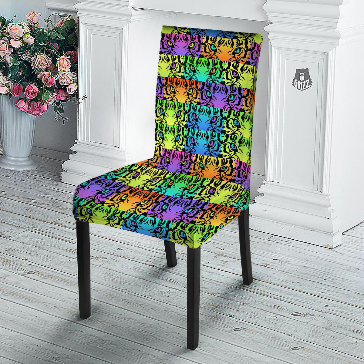Rainbow Tiger Eyes Print Pattern Dining Chair Slipcover-grizzshop