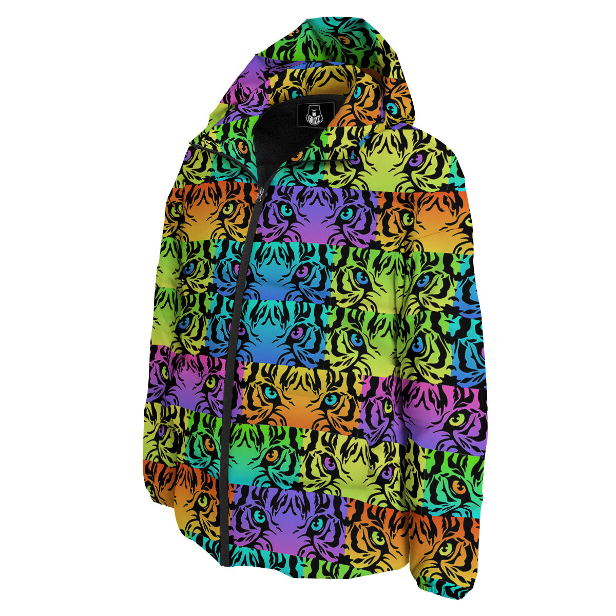 Rainbow Tiger Eyes Print Pattern Down Jacket-grizzshop