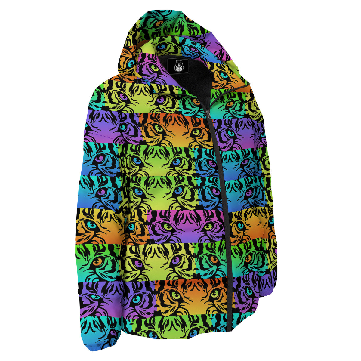 Rainbow Tiger Eyes Print Pattern Down Jacket-grizzshop