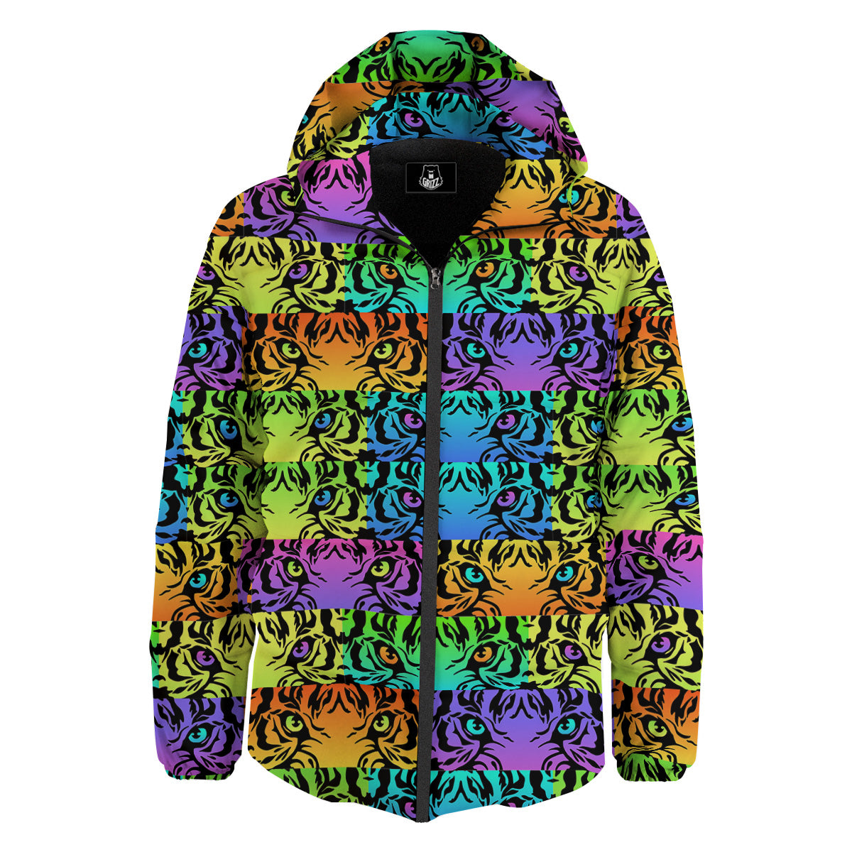 Rainbow Tiger Eyes Print Pattern Down Jacket-grizzshop
