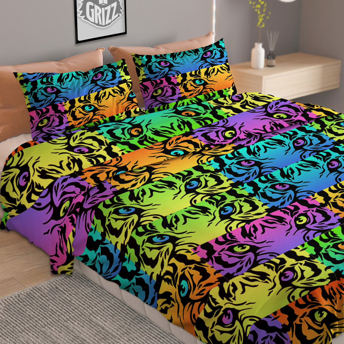 Rainbow Tiger Eyes Print Pattern Duvet Cover Bedding Set