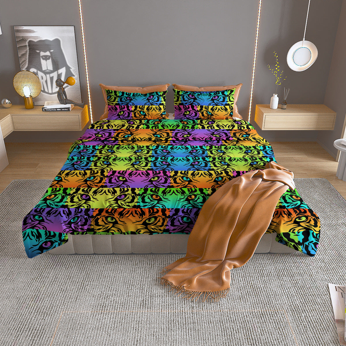 Rainbow Tiger Eyes Print Pattern Duvet Cover Bedding Set