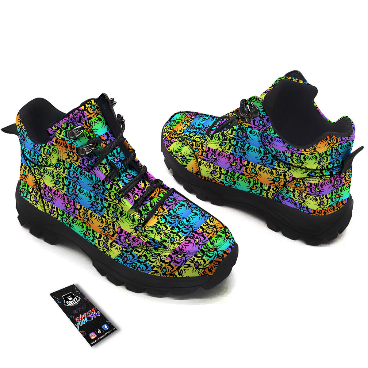 Rainbow Tiger Eyes Print Pattern Hiking Shoes-grizzshop