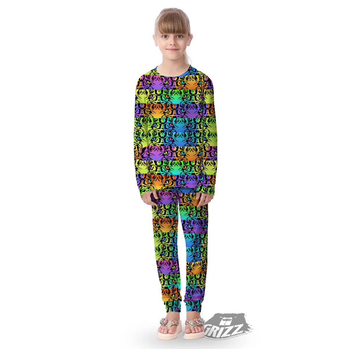Rainbow Tiger Eyes Print Pattern Kid's Pajamas-grizzshop