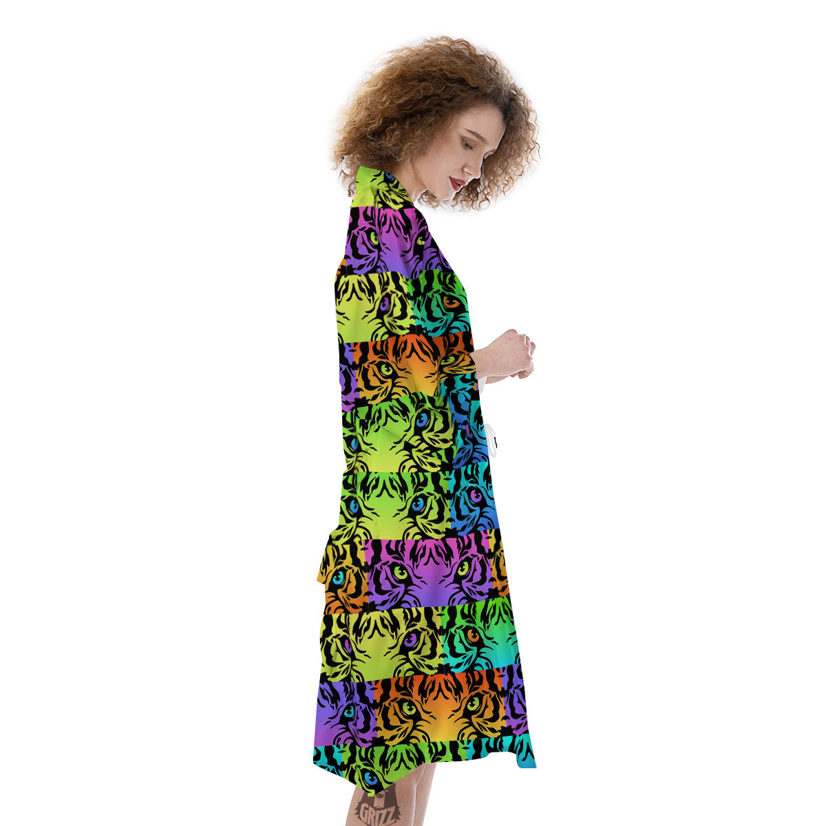 Rainbow Tiger Eyes Print Pattern Kimono-grizzshop