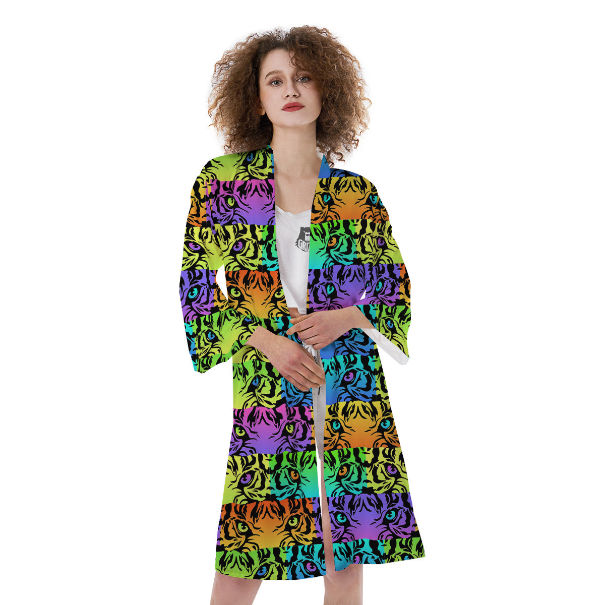 Rainbow Tiger Eyes Print Pattern Kimono-grizzshop