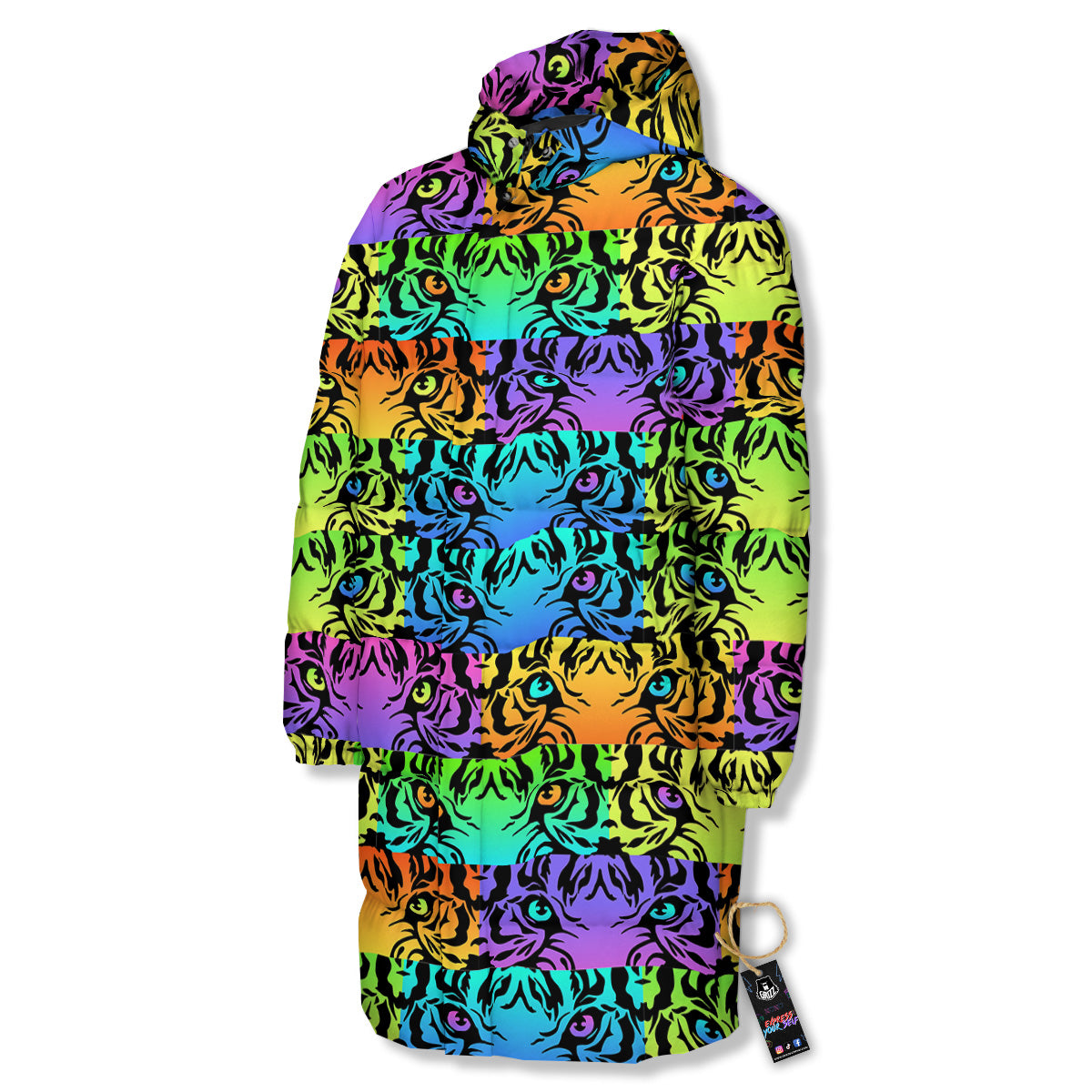 Rainbow Tiger Eyes Print Pattern Long Down Jacket-grizzshop