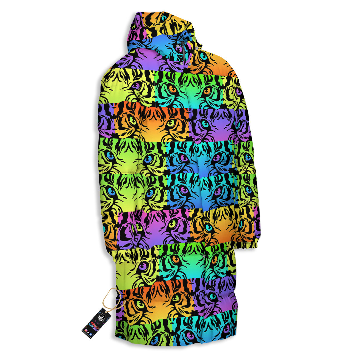 Rainbow Tiger Eyes Print Pattern Long Down Jacket-grizzshop