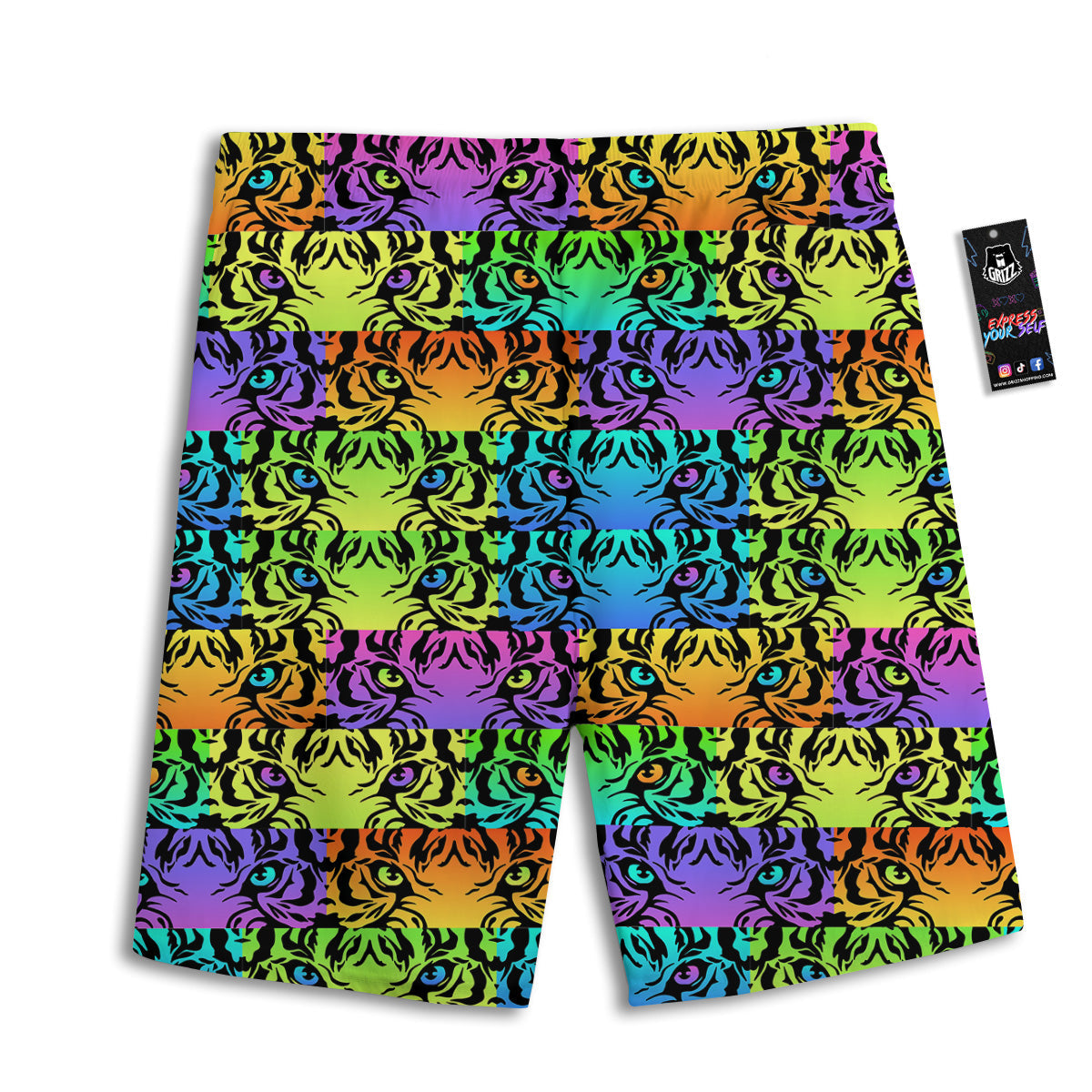 Rainbow Tiger Eyes Print Pattern Men's Athletic Shorts