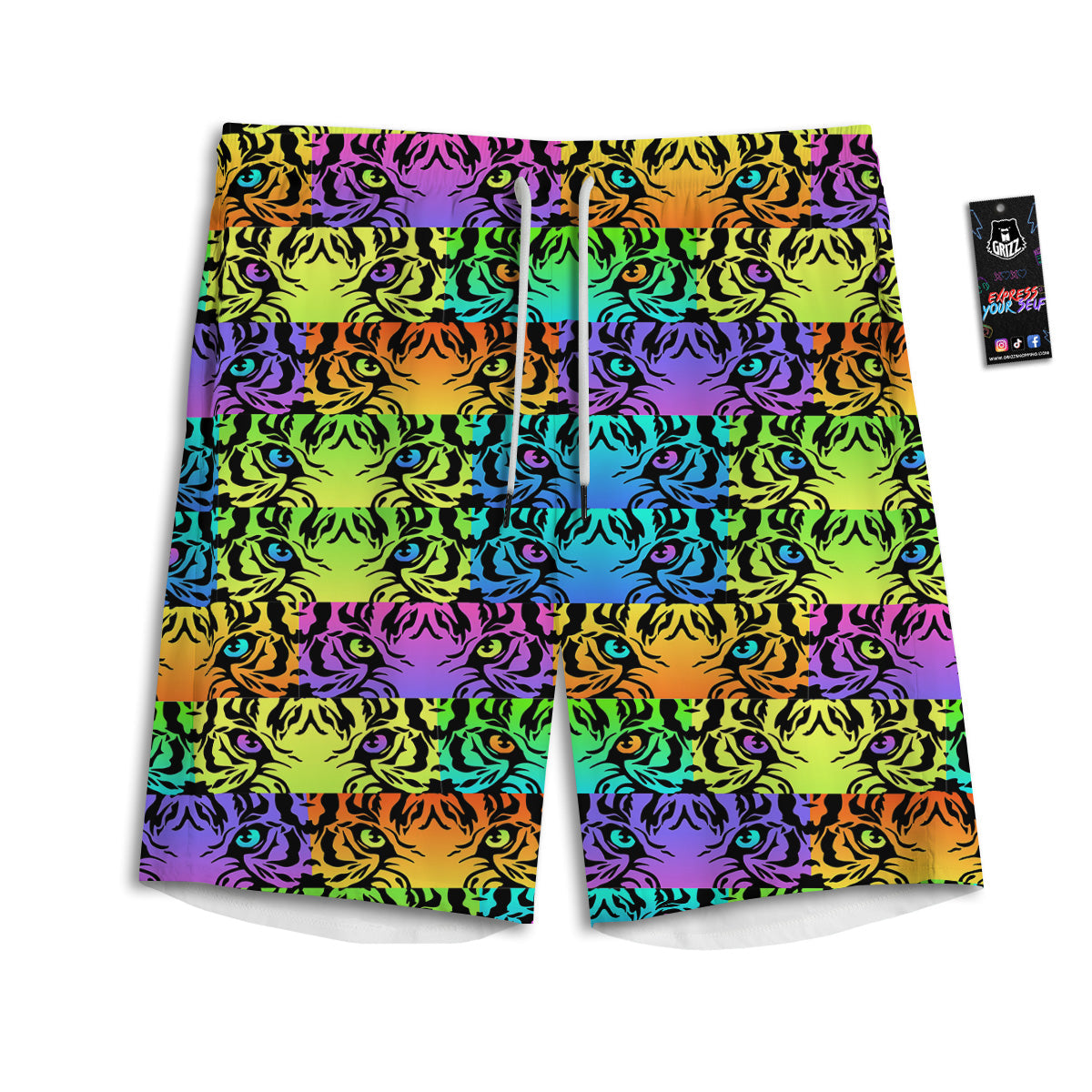 Rainbow Tiger Eyes Print Pattern Men's Athletic Shorts