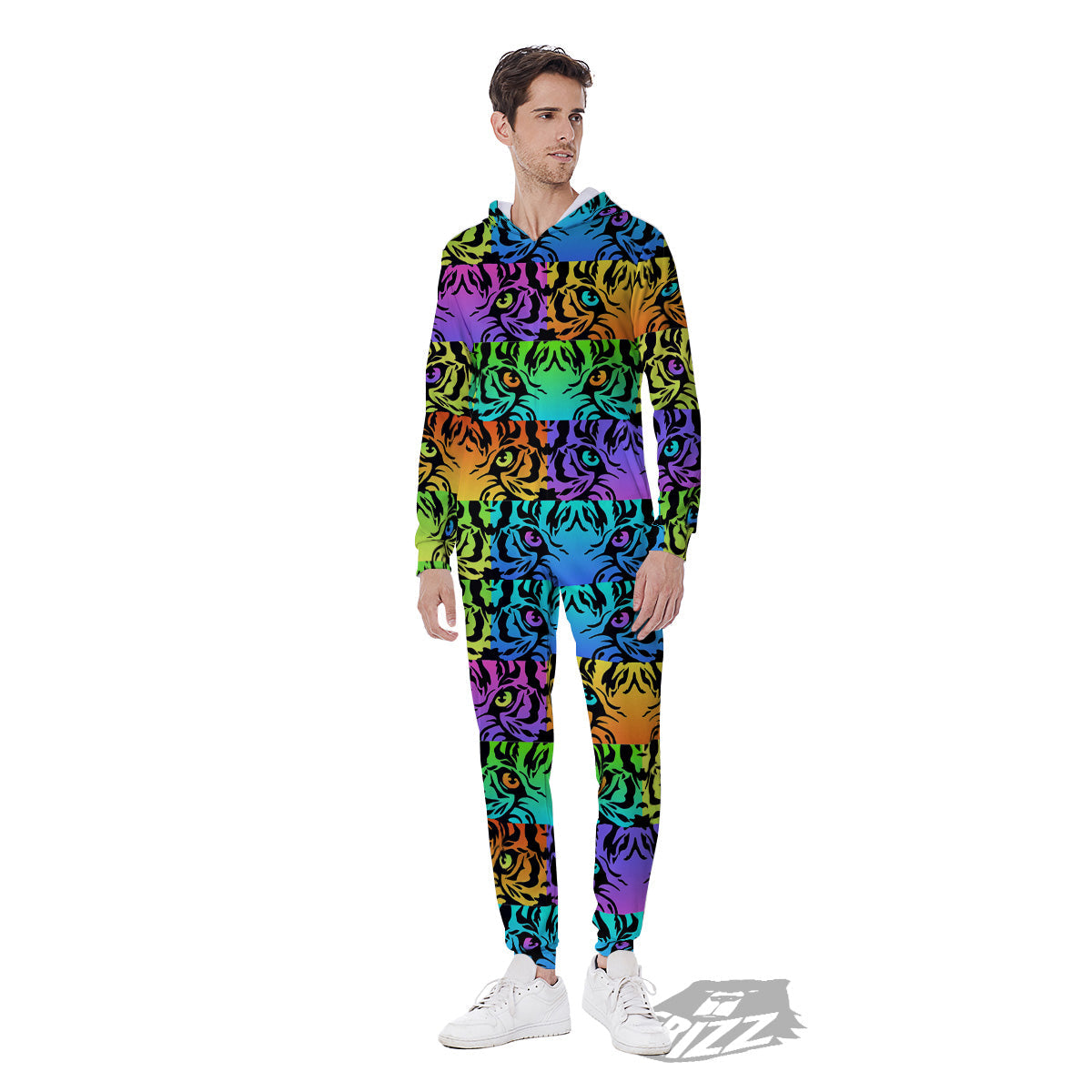 Rainbow Tiger Eyes Print Pattern Men's Jumpsuit-grizzshop