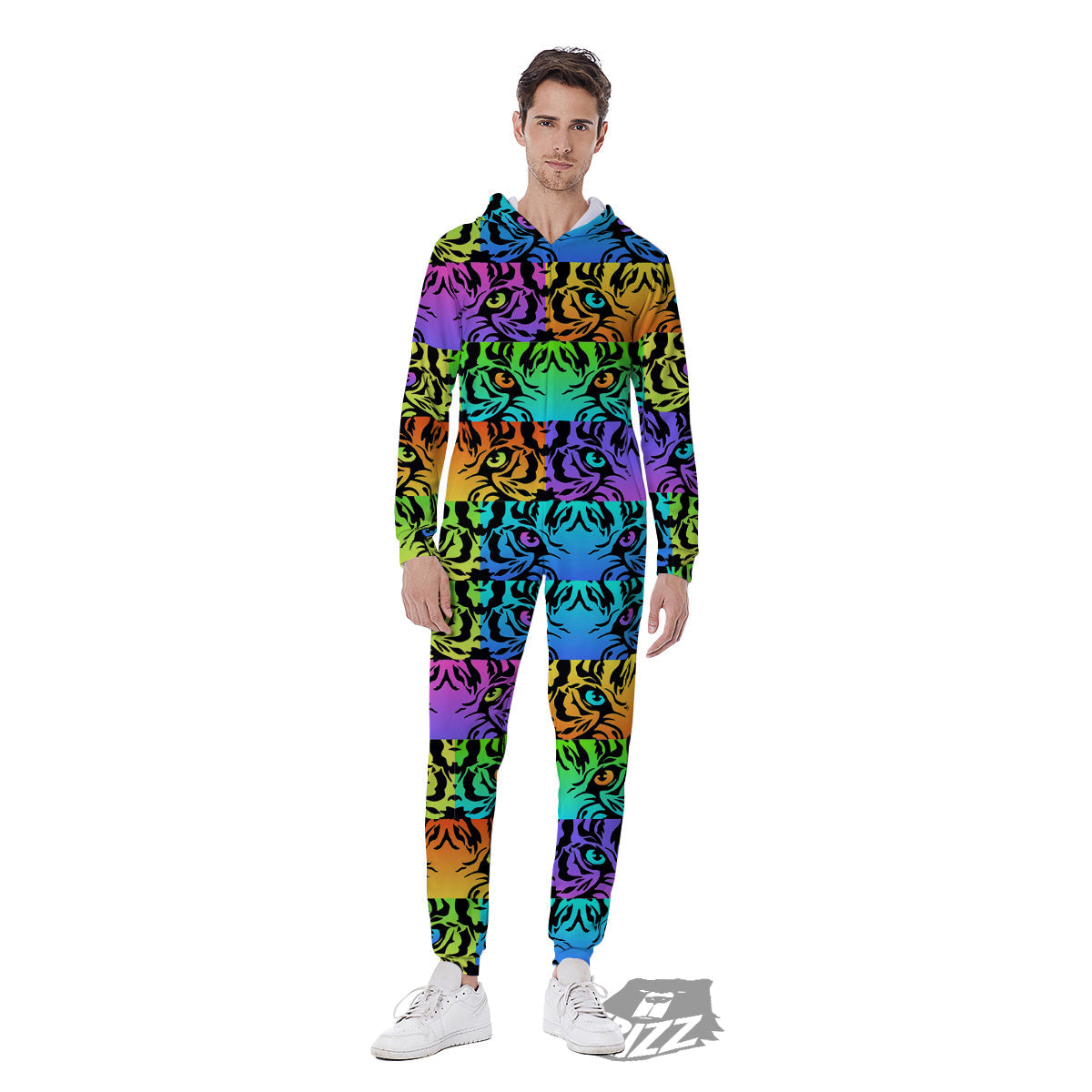 Rainbow Tiger Eyes Print Pattern Men's Jumpsuit-grizzshop