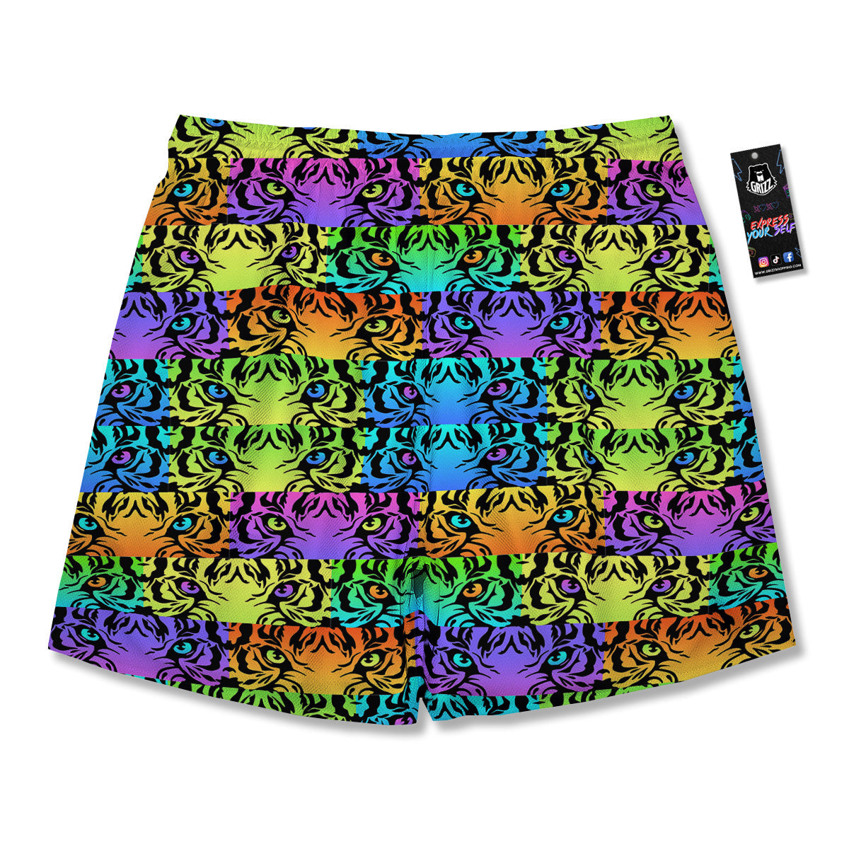Rainbow Tiger Eyes Print Pattern Men's Running Shorts-grizzshop