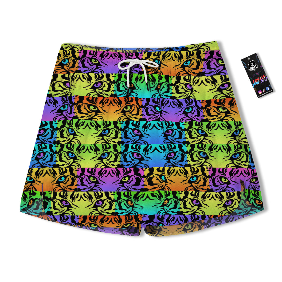 Rainbow Tiger Eyes Print Pattern Men's Running Shorts-grizzshop