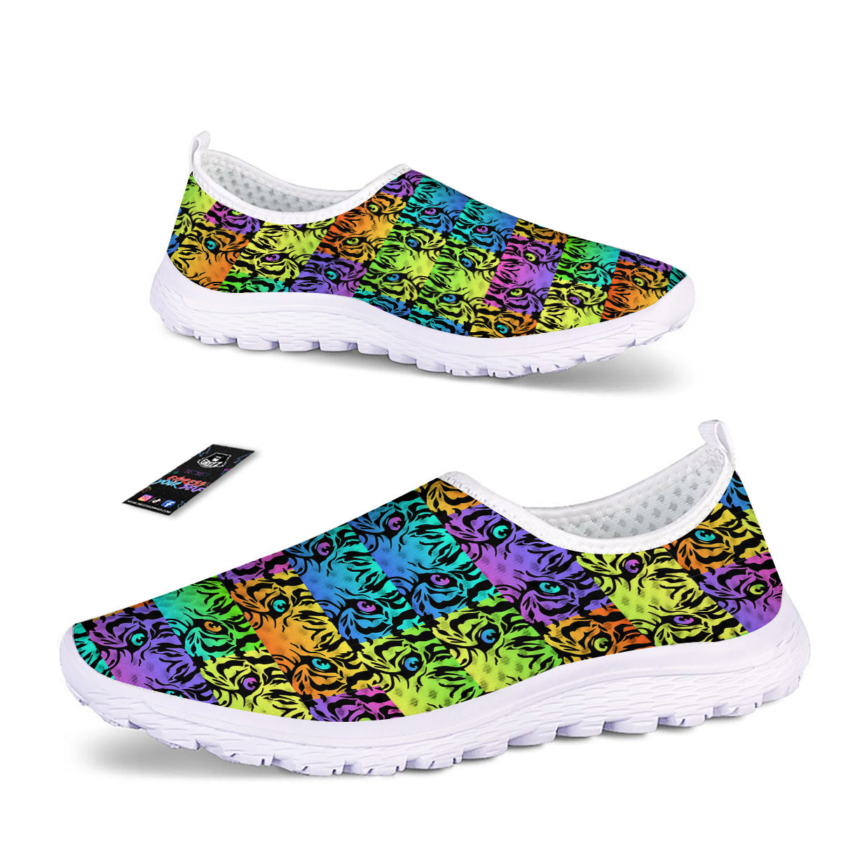 Rainbow Tiger Eyes Print Pattern Nurse Shoes-grizzshop