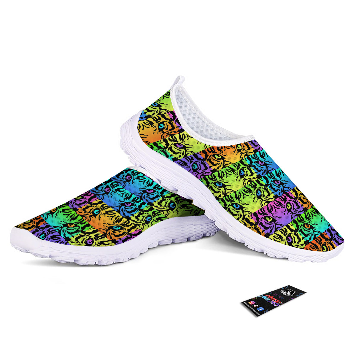 Rainbow Tiger Eyes Print Pattern Nurse Shoes-grizzshop