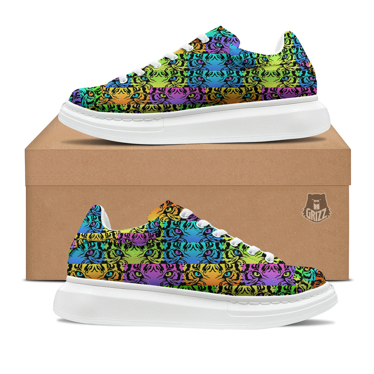 Rainbow Tiger Eyes Print Pattern Platform Shoes-grizzshop