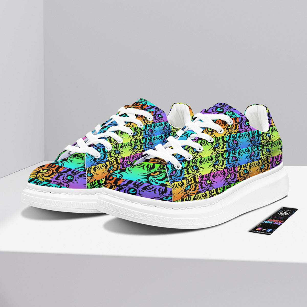 Rainbow Tiger Eyes Print Pattern Platform Shoes-grizzshop
