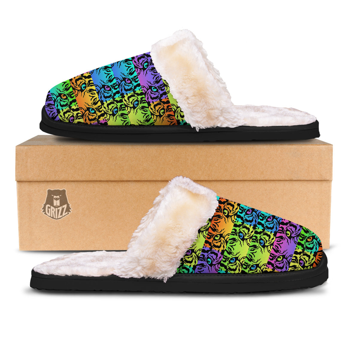 Rainbow Tiger Eyes Print Pattern Slippers-grizzshop