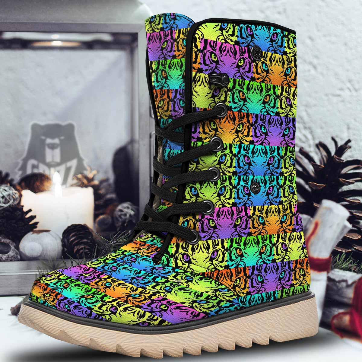 Rainbow Tiger Eyes Print Pattern Snow Boots-grizzshop