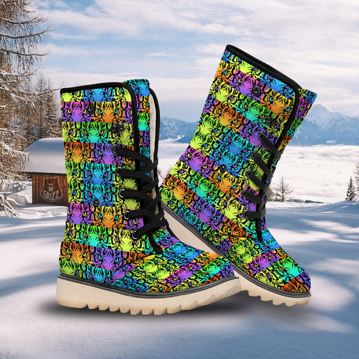 Rainbow Tiger Eyes Print Pattern Snow Boots-grizzshop