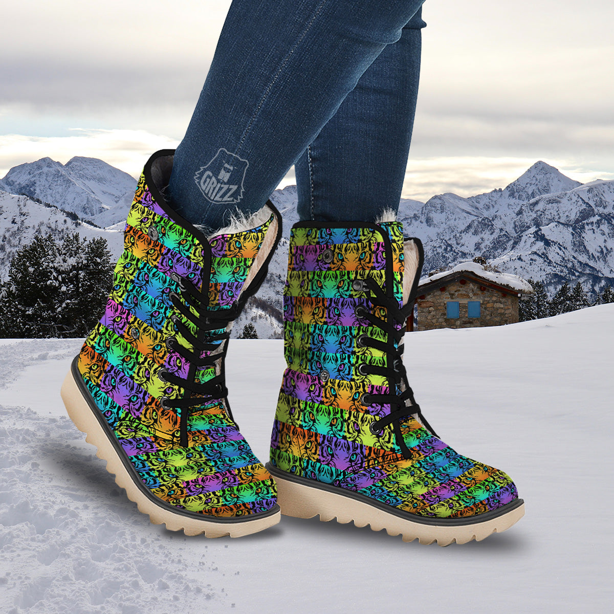Rainbow Tiger Eyes Print Pattern Snow Boots-grizzshop