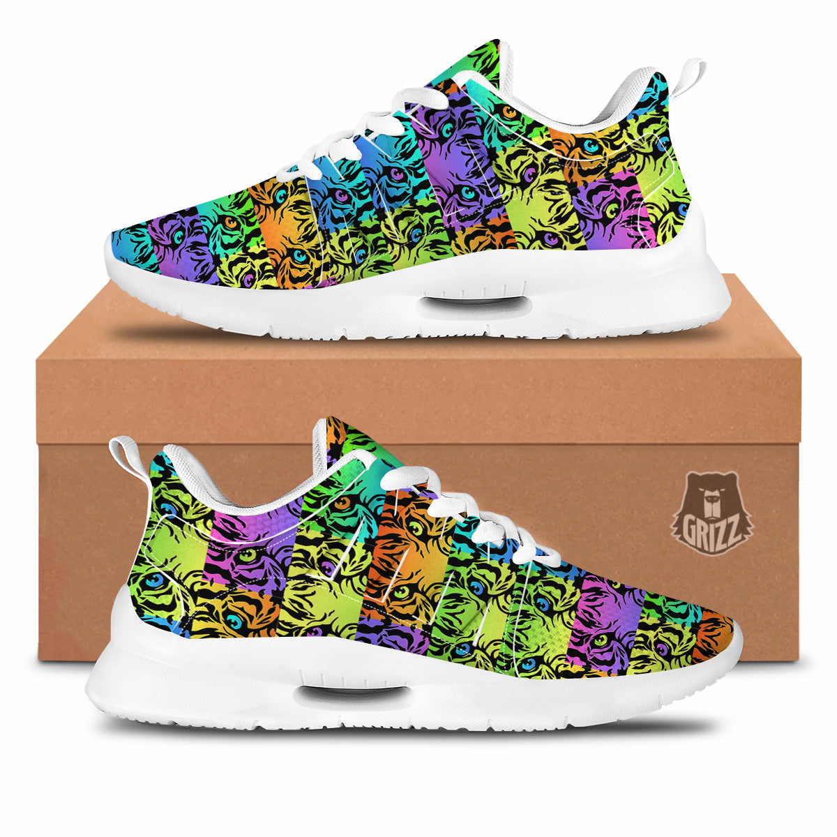 Rainbow Tiger Eyes Print Pattern Tennis Shoes-grizzshop