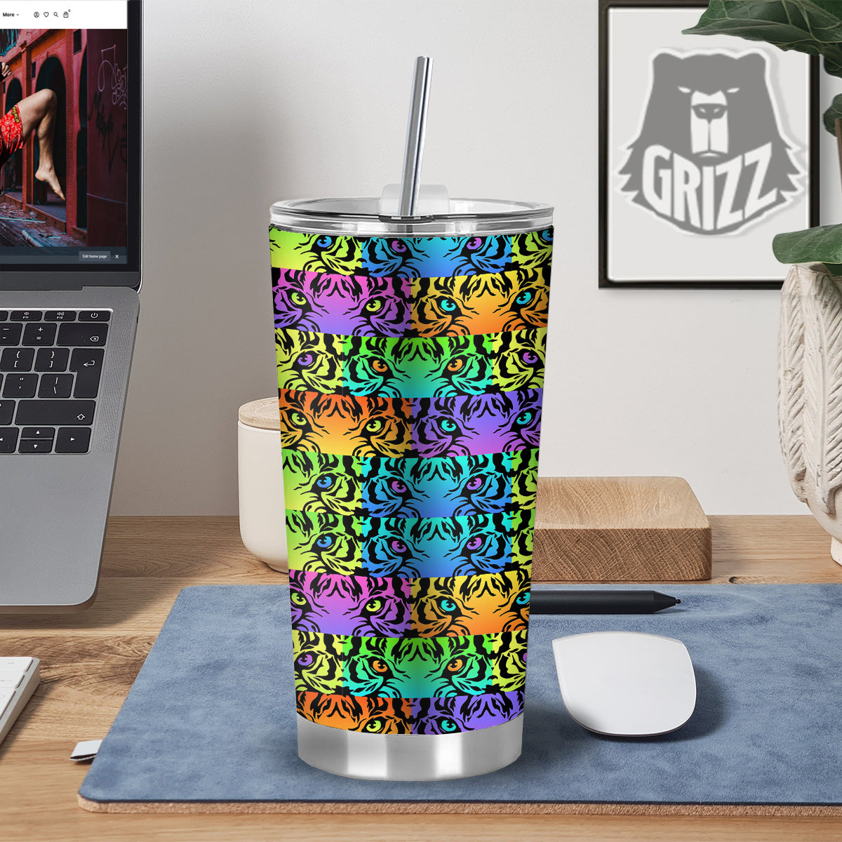 Rainbow Tiger Eyes Print Pattern Tumbler-grizzshop