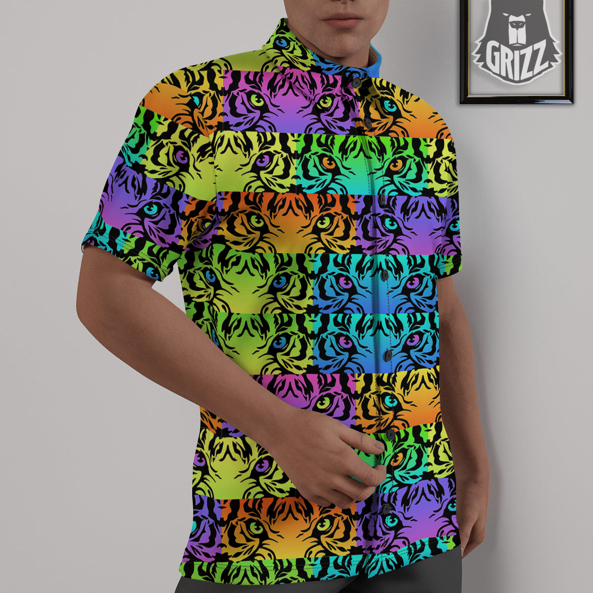 Rainbow Tiger Eyes Print Pattern Untucked Shirts-grizzshop